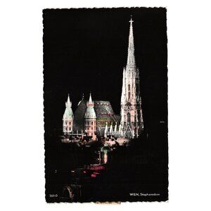 Vienna Austria St Stephen Cathedral Night View Echte Photographie Color Postcard